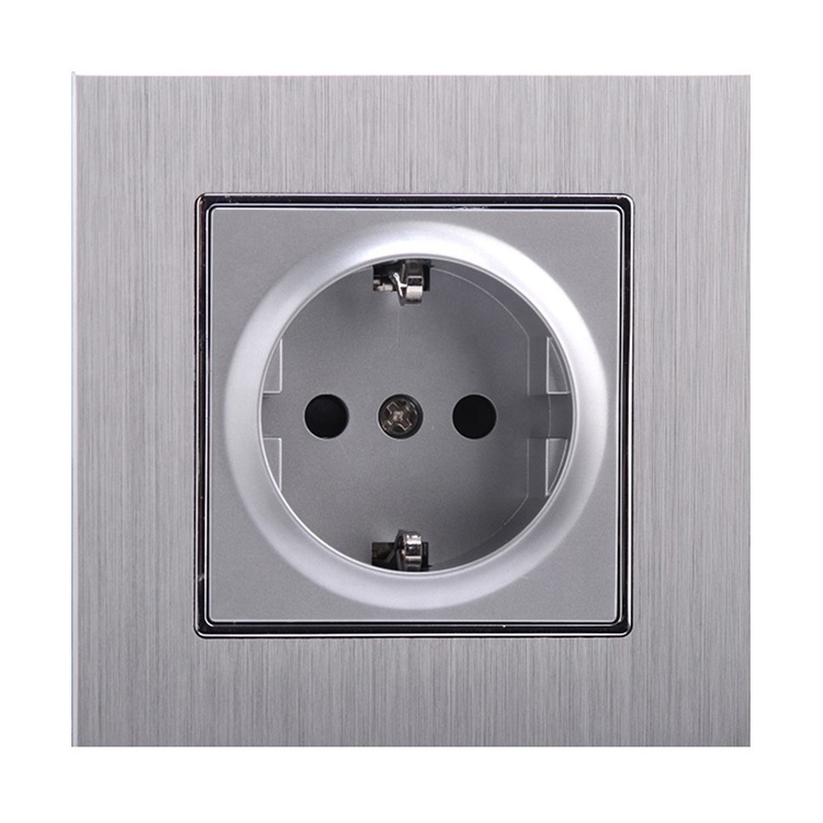 Honyar 86mm Silver Brushed Aluminum Metal Panel Frame 16A EU Wall Socket W/O USB Cover