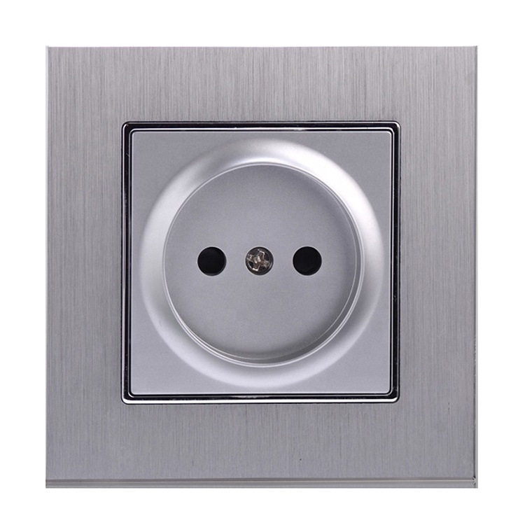 Honyar 86mm Silver Brushed Aluminum Metal Panel Frame 16A EU Wall Socket W/O USB Cover