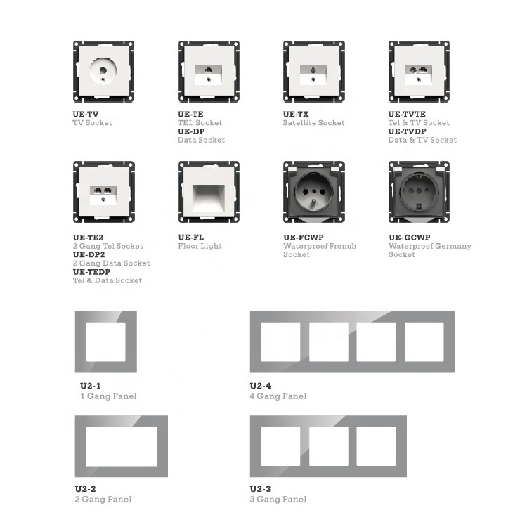 Honyar Electrical Luxury Glass EU Frame 220V Gang Switch USB Modular Switches and Sockets