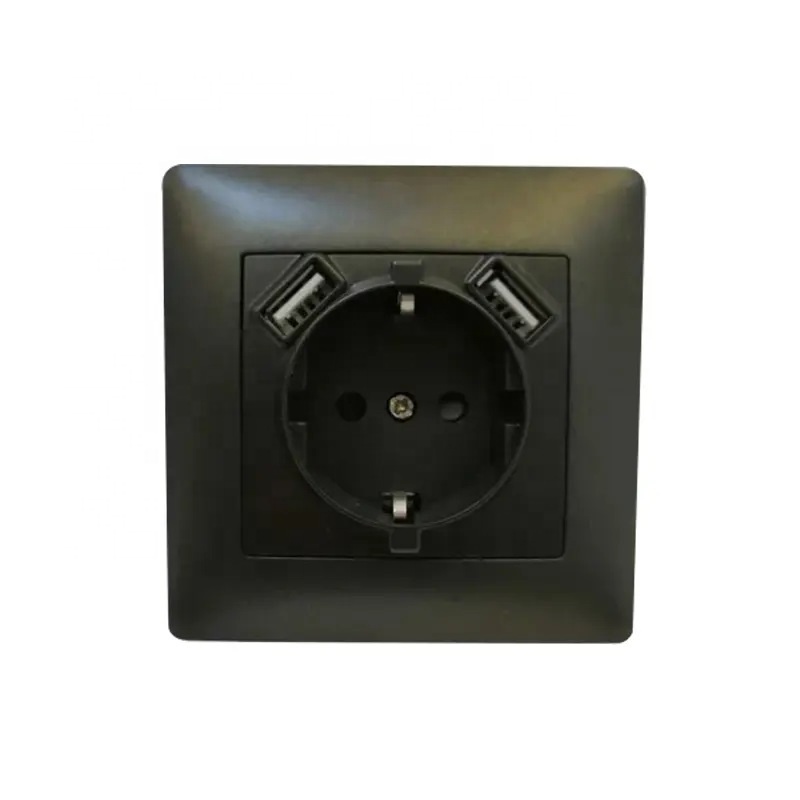 Honyar Electrical New Design EU Standard Modular Socket Outlets 86 Type 16A 250V Schuko Socket Black