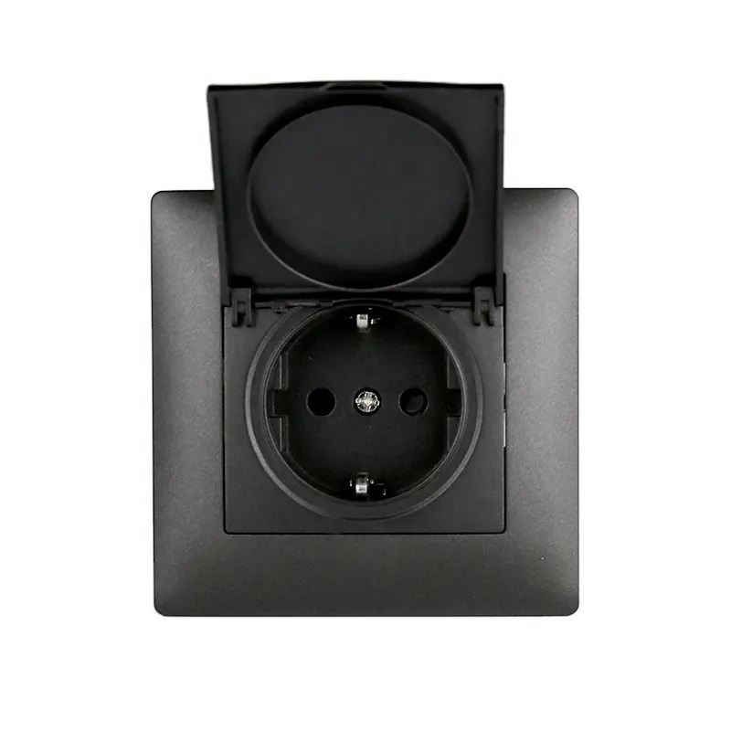 Honyar Electrical New Design EU Standard Modular Socket Outlets 86 Type 16A 250V Schuko Socket Black