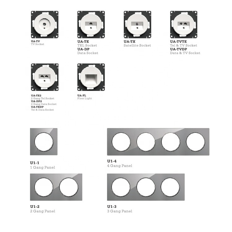 Honyar Electrical Luxury Glass EU Frame 220V Gang Switch USB Modular Switches and Sockets