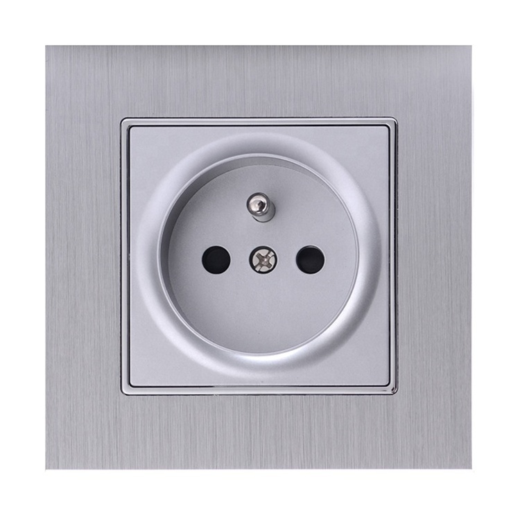 Honyar 86mm Silver Brushed Aluminum Metal Panel Frame 16A EU Wall Socket W/O USB Cover