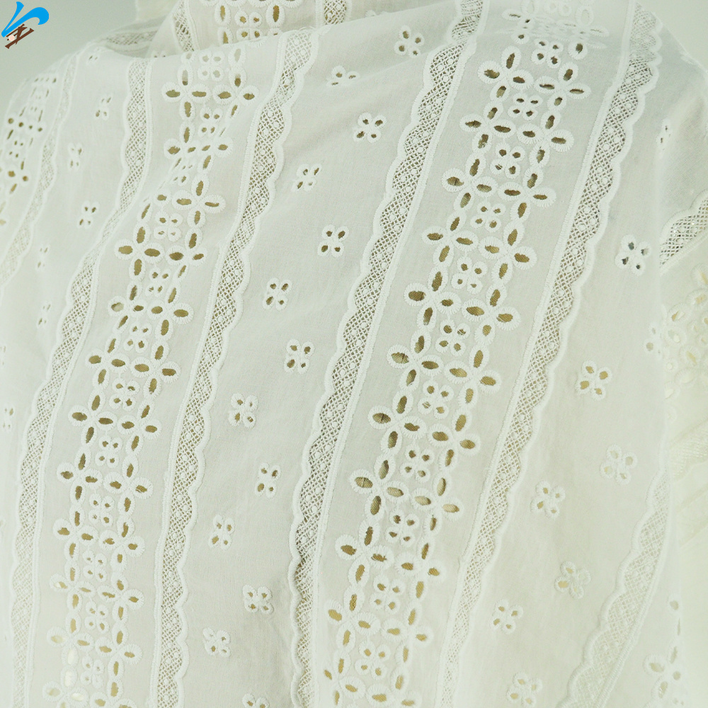 White color Embroidery Fabric custom swiss lace flower design eyelet hole voile trim lace border 100% cotton embroidery fabric