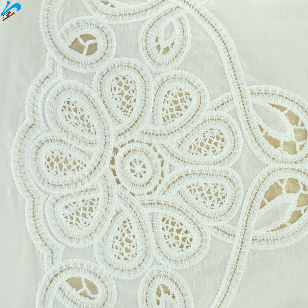 Factory OEM Customization Cotton White Eyelet Soft Machine Embroidery Fabric Floral Voile Fabric for Woman Lady Garment