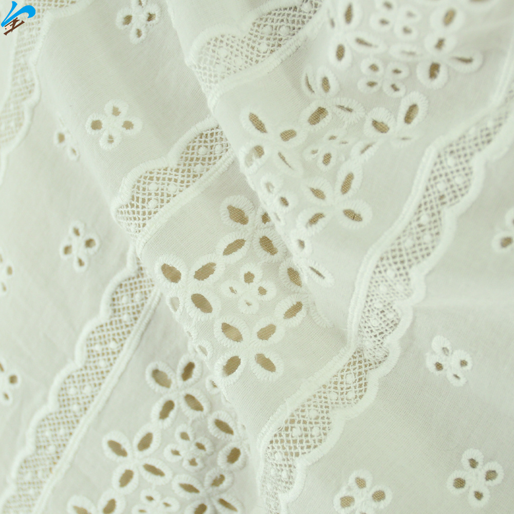 White color Embroidery Fabric custom swiss lace flower design eyelet hole voile trim lace border 100% cotton embroidery fabric