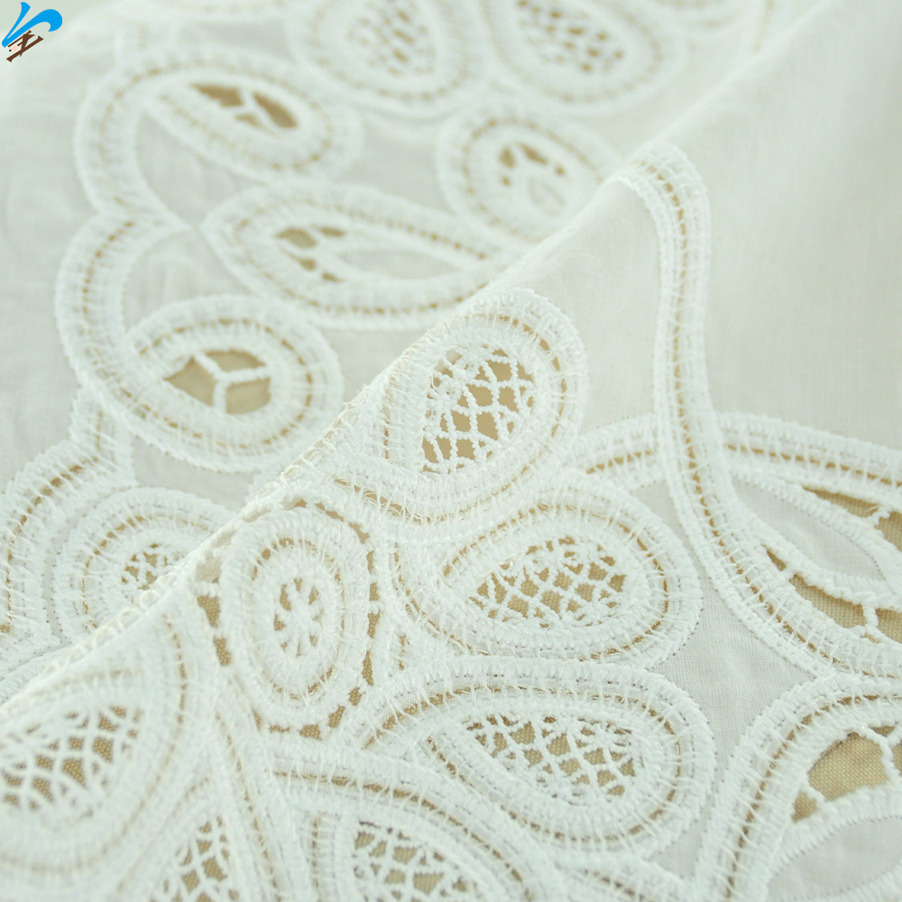 Factory OEM Customization Cotton White Eyelet Soft Machine Embroidery Fabric Floral Voile Fabric for Woman Lady Garment