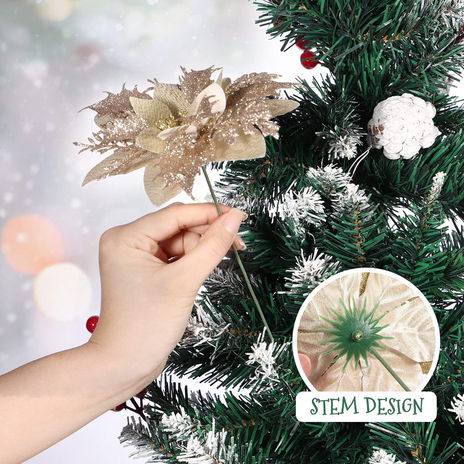 Classic Decorative Flowers Cute Christmas Flowers PE Christmas Artificial Flowers For Home Hotel Decoration