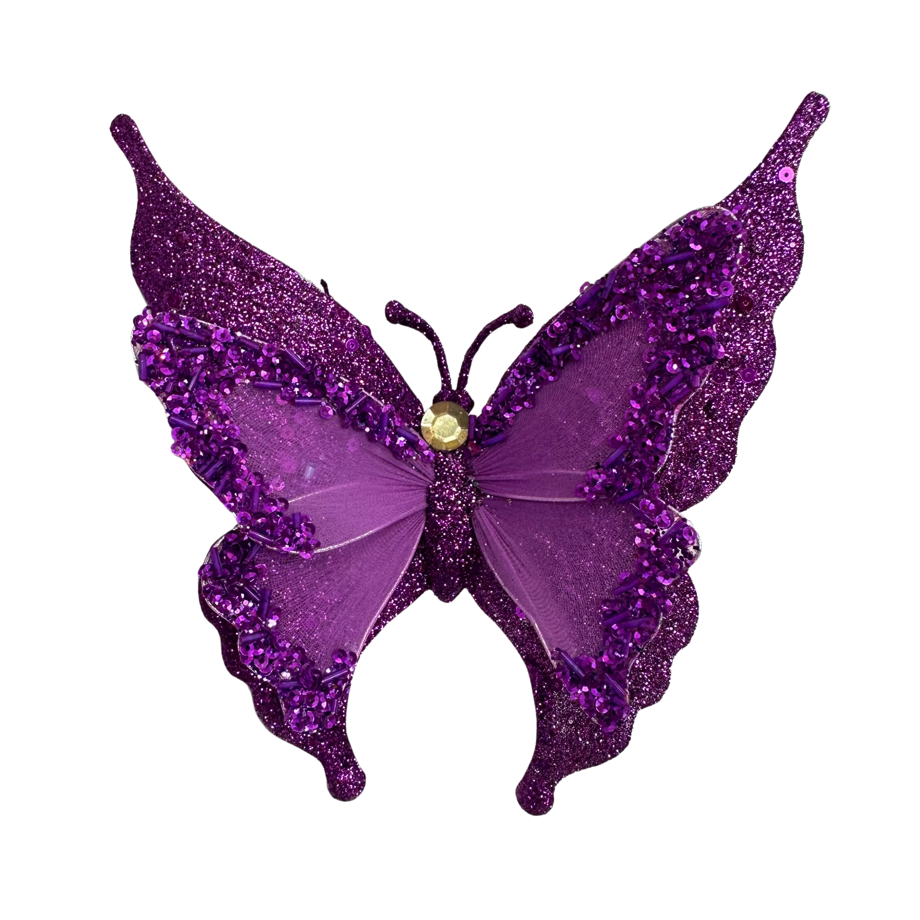 2024 New Design Hot Style 25cm/17cm Plastic Sequin Glitter Christmas handmade butterfly for christmas tree ornament with clip