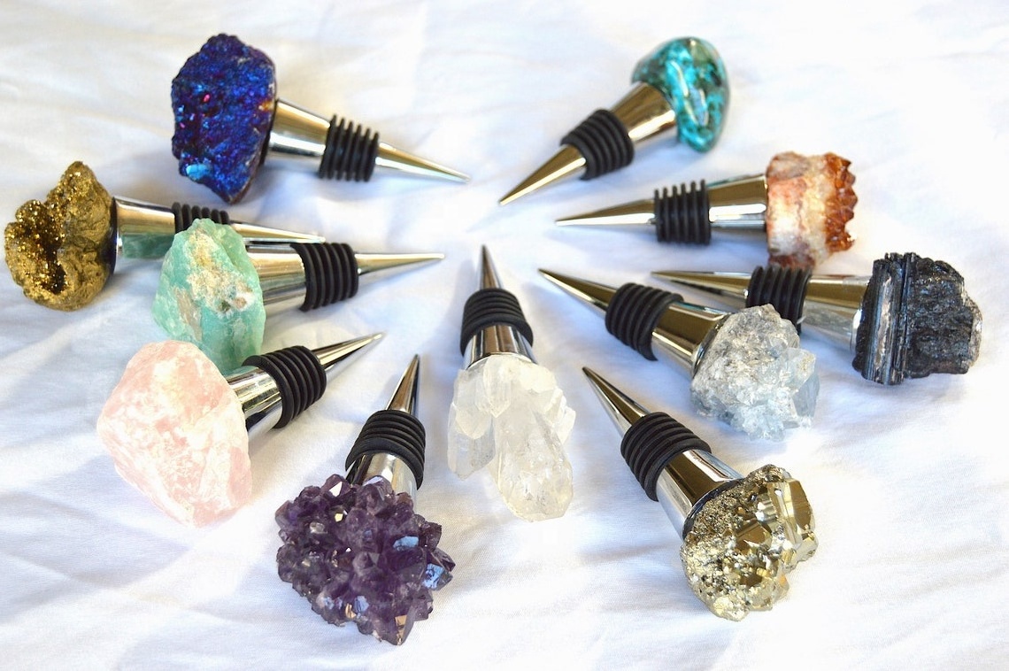 Crystal Topped Wine Stopper Genuine Natural Gemstone Bottle Stopper Agate Geode Wine Bottle Stopper