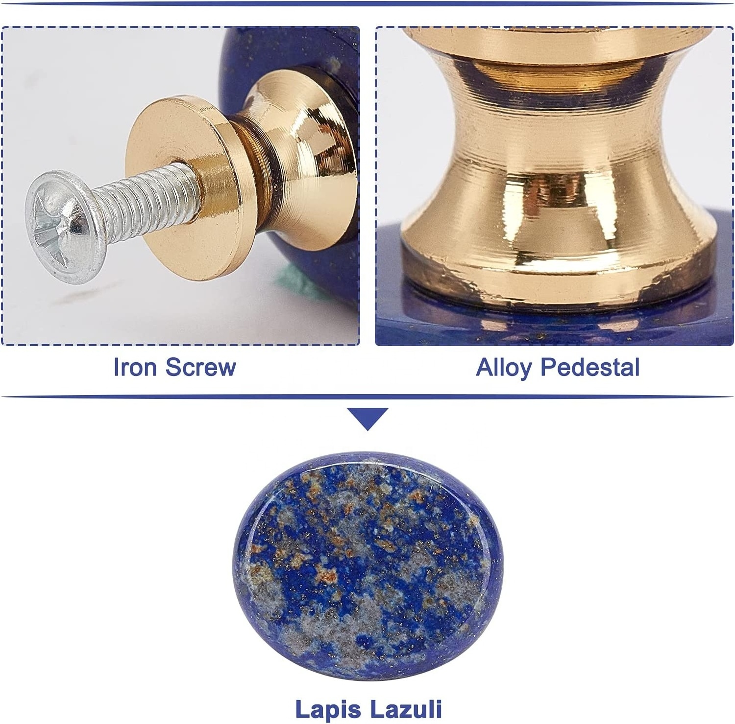 Natural Lapis Lazuli Crystal Stone Knobs Oval Quartz Gemstone Pull Handles for Dreser Cabinet Wardrobe Home Furniture Decoration