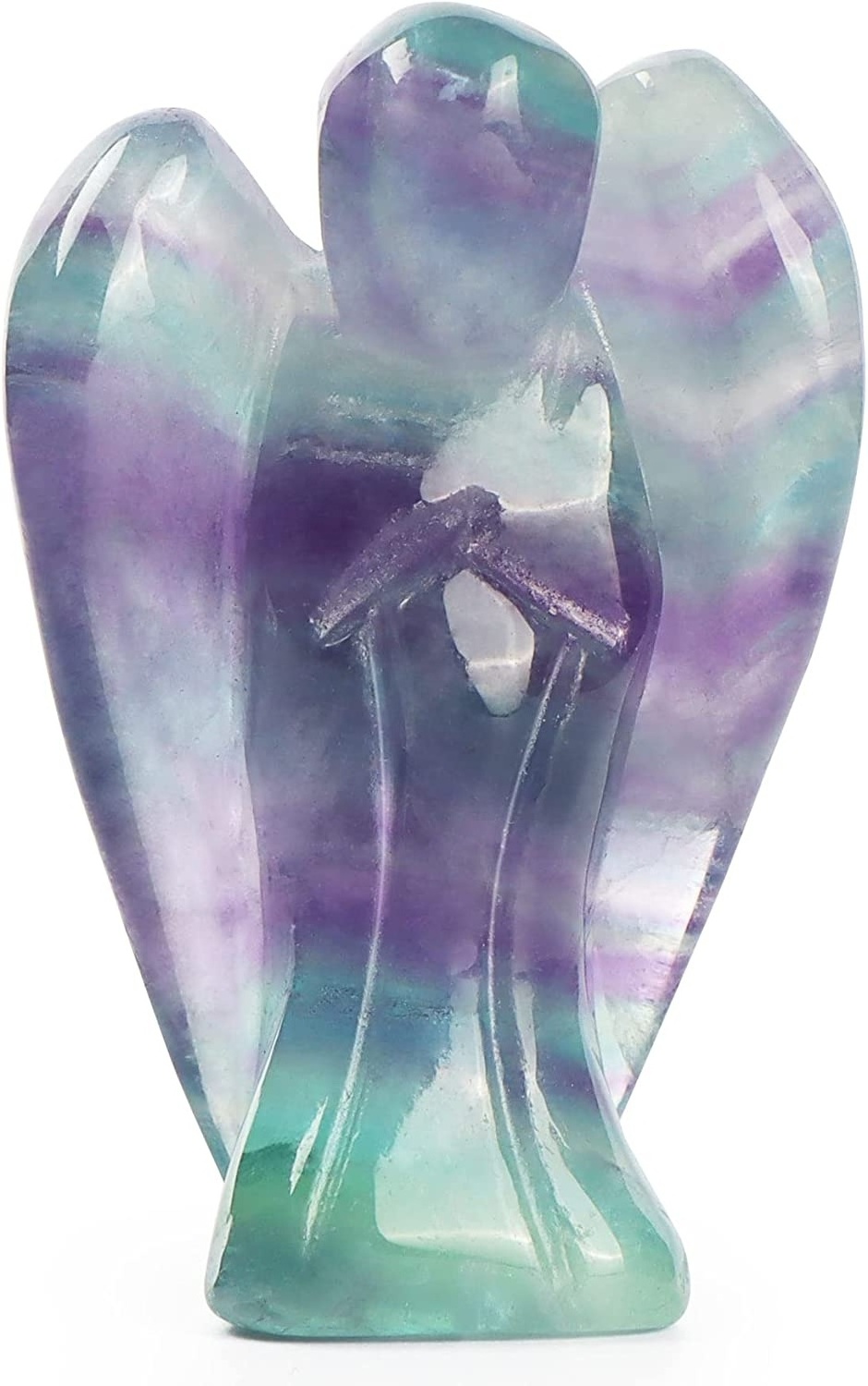 Beautiful Carved Rainbow Fluorite Crystal Angel Figurines Reiki Healing Statue Pocket Guardian Gemstone Angels