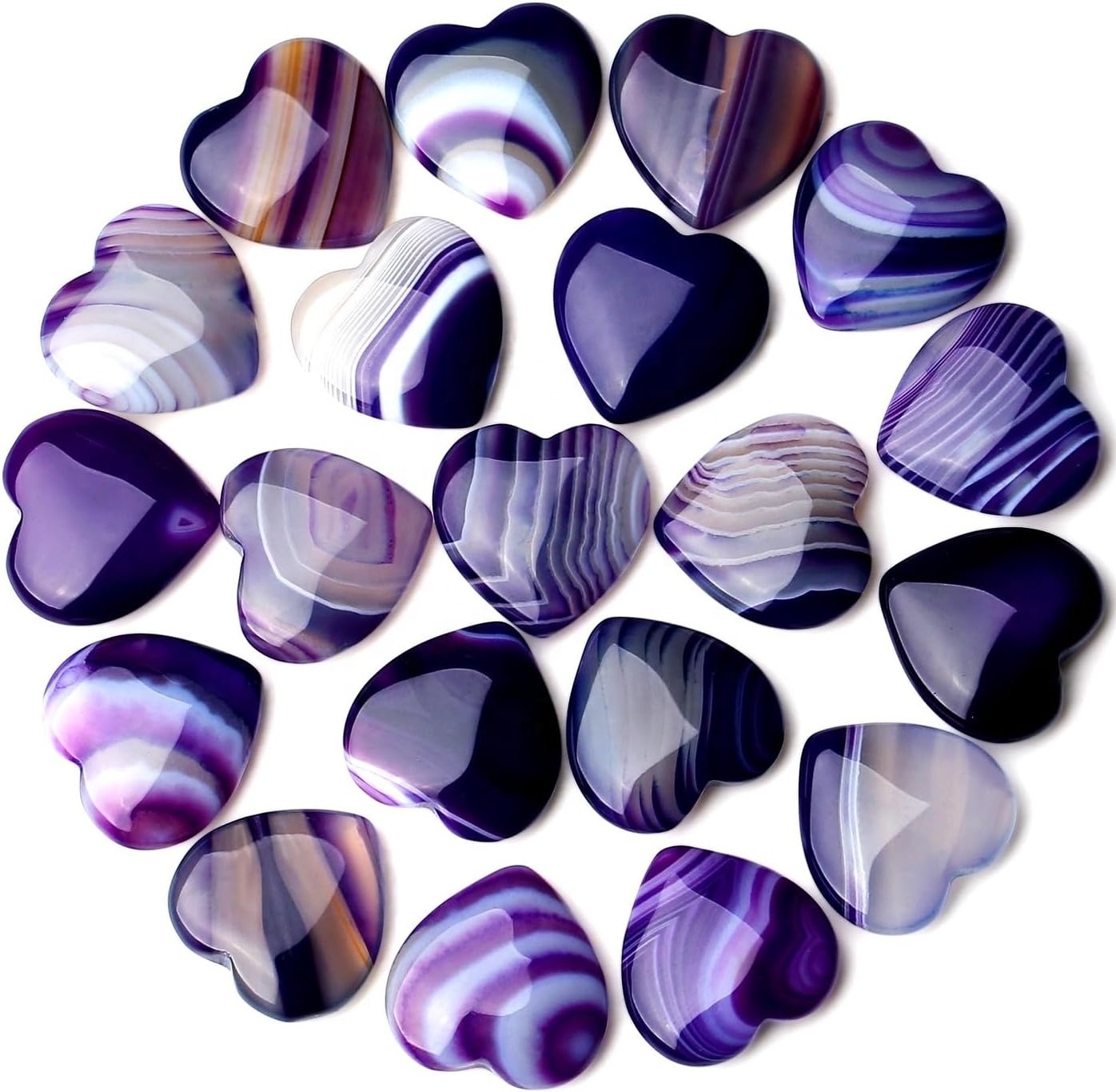 Purple Agate Heart Stones Crystals Bulk Love Shaped Worry Stone Heart Rock Pocket Gemstones Polished Palm Gems Crystal Stones