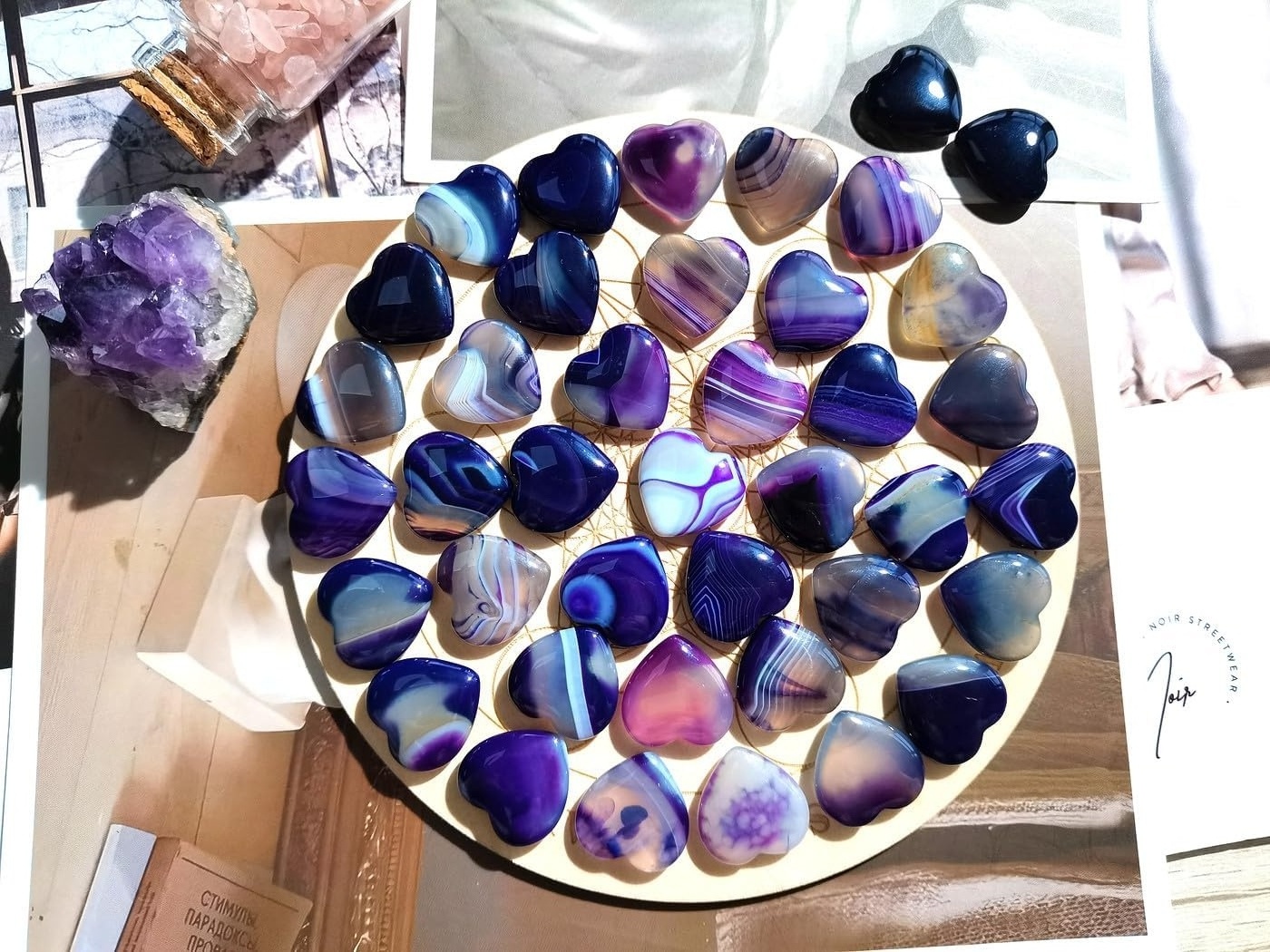 Purple Agate Heart Stones Crystals Bulk Love Shaped Worry Stone Heart Rock Pocket Gemstones Polished Palm Gems Crystal Stones