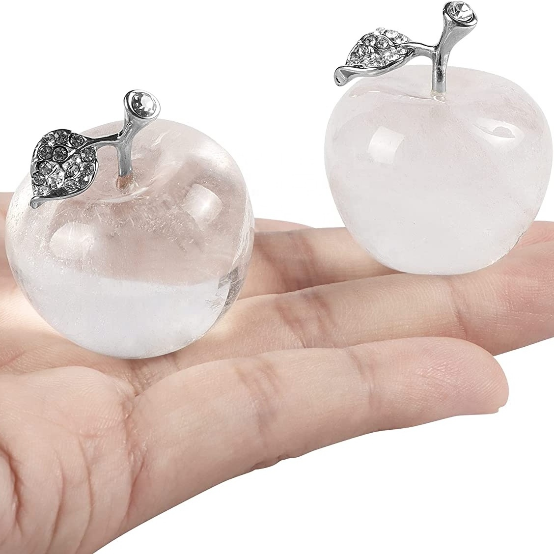 Hand Carved Clear Quartz Crystal Apple Figurines Gift Natural Gemstone Apple Gift Statue Home Decor Healing Stone