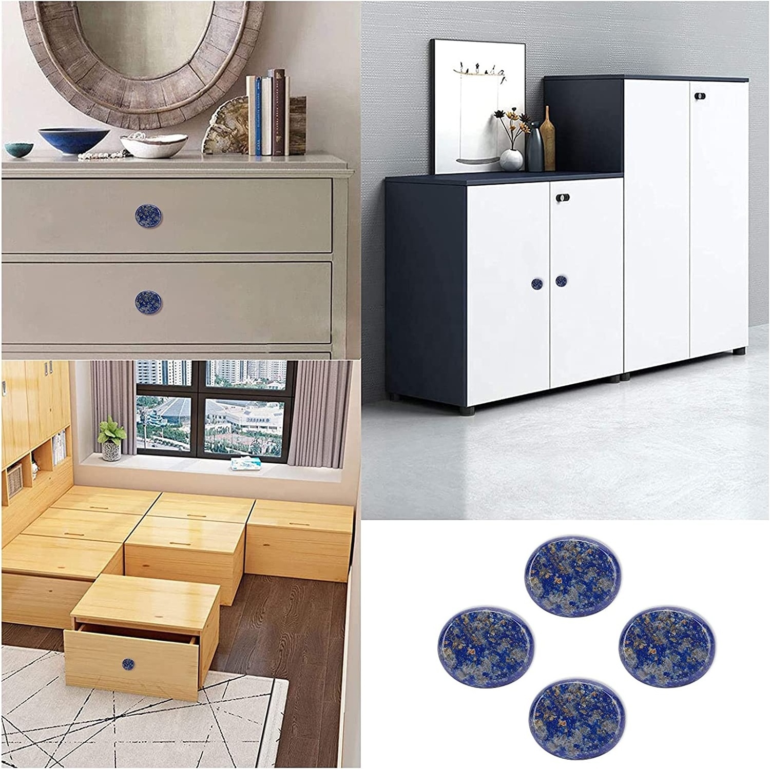 Natural Lapis Lazuli Crystal Stone Knobs Oval Quartz Gemstone Pull Handles for Dreser Cabinet Wardrobe Home Furniture Decoration