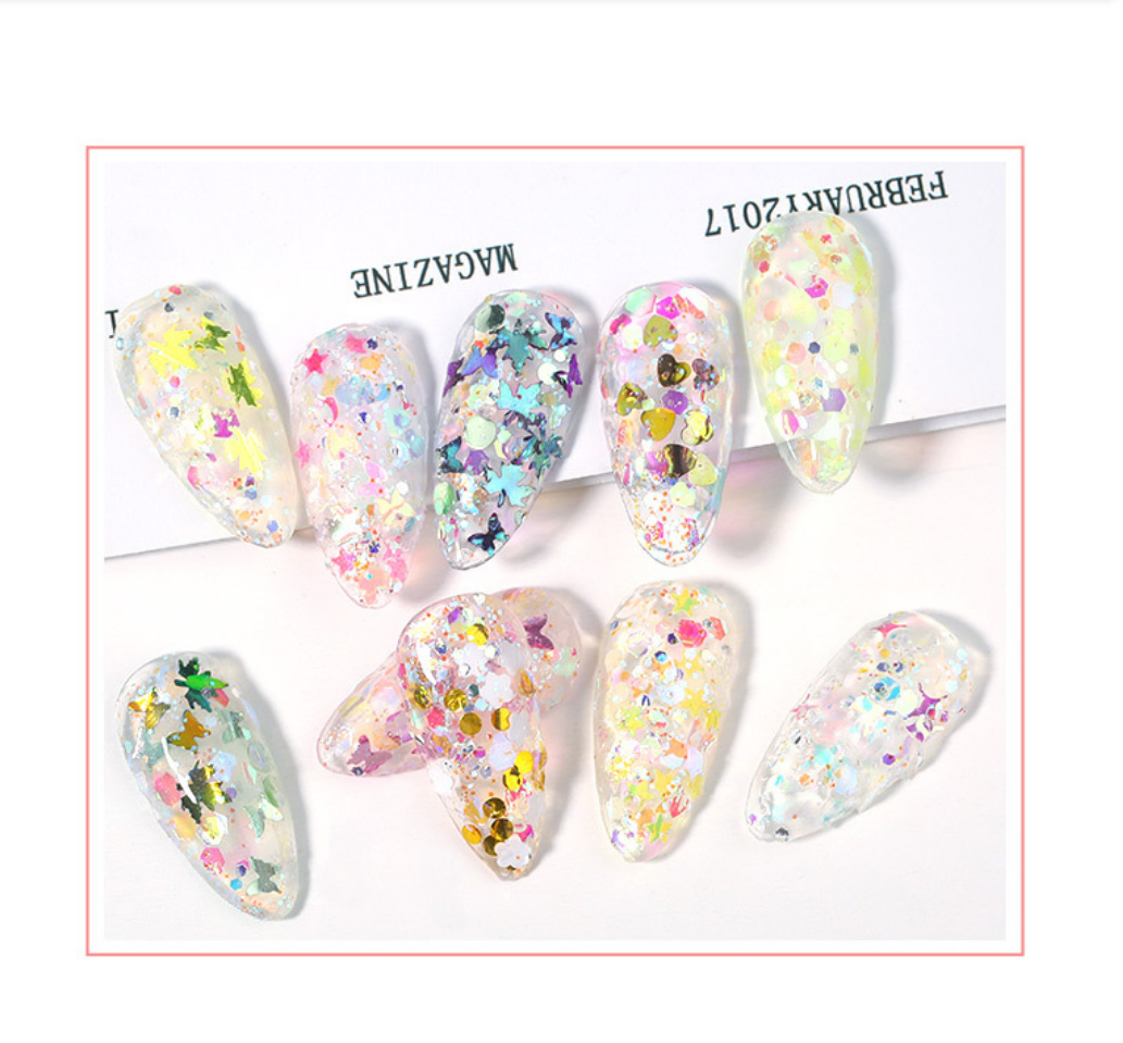 New manicure jewelry peerless crystal star moon maple leaf butterfly love gold chunky powder