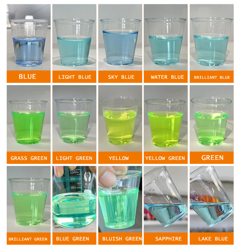 Fluorescent green yellow blue diesel dye lubricating dye gasoline oil dye