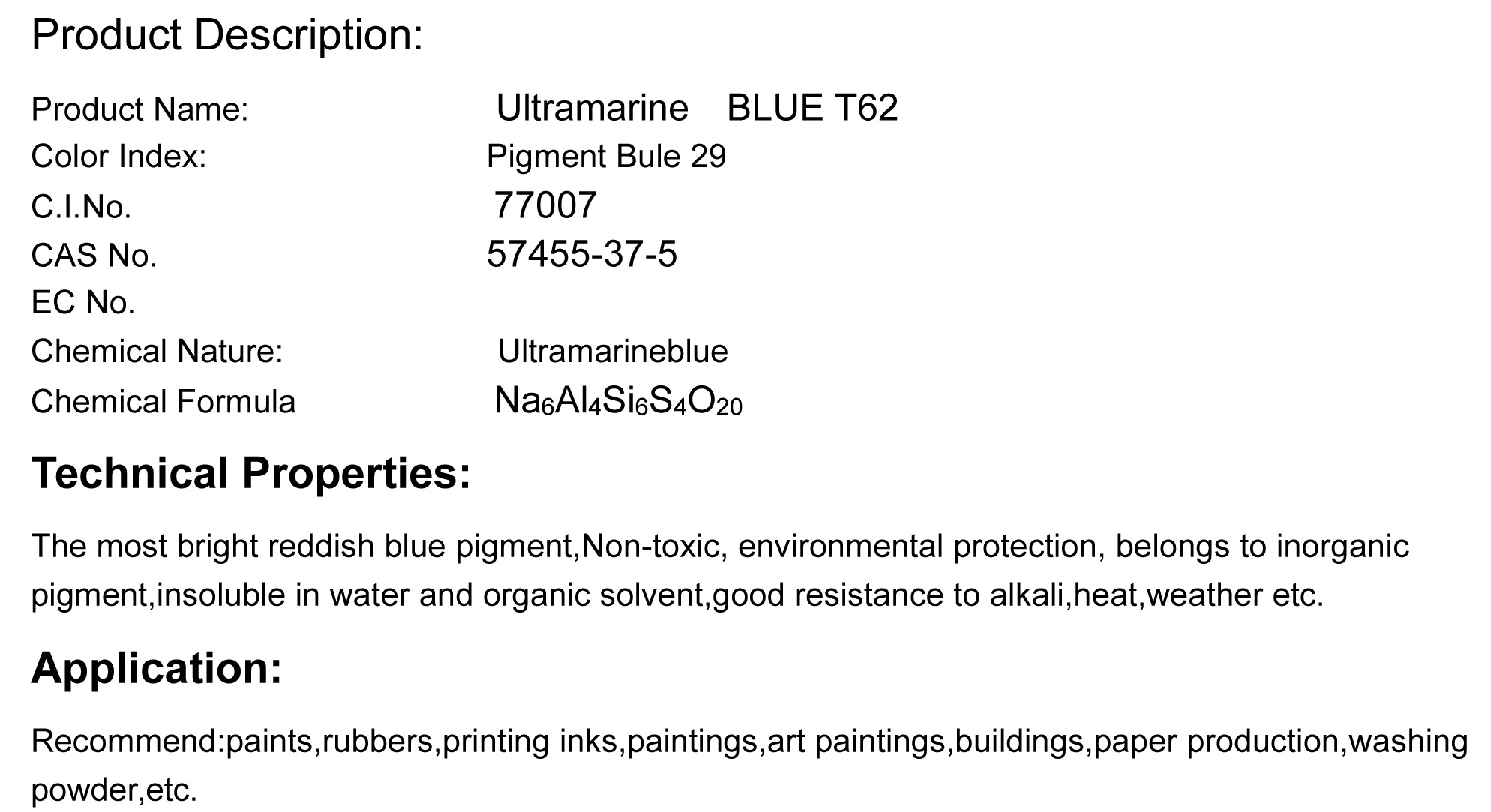 Used in the architectural coatings paint ink plastic rubber art paint detergent industry blue pigment 29