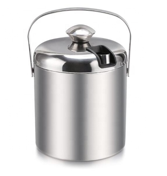 Ice Bucket with Double-Walled Insulated Stainless Steel Champagne Cooler Ice Cube Container with Lid and Tongs for Storing Ice