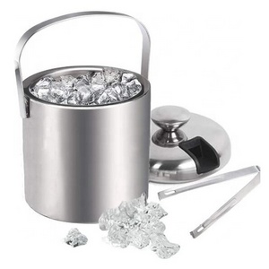 Ice Bucket with Double-Walled Insulated Stainless Steel Champagne Cooler Ice Cube Container with Lid and Tongs for Storing Ice