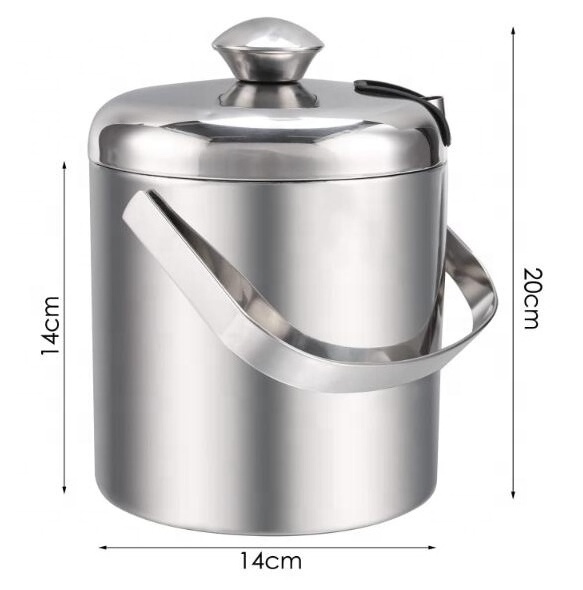 Ice Bucket with Double-Walled Insulated Stainless Steel Champagne Cooler Ice Cube Container with Lid and Tongs for Storing Ice