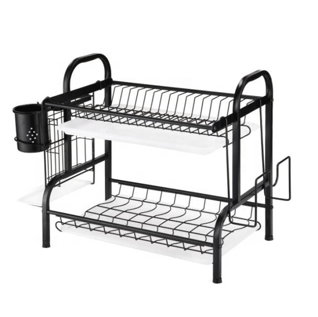 Dish Drying Rack with 2 Tier Stainless Steel Dish Rack with Drainboard and Utensil Holder and Cutting Board Holder