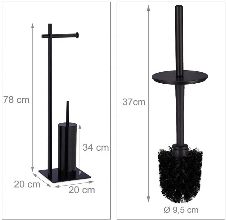 WC Accessories Set Toilet Paper Stand Brush and Paper Holder Matt Black 100% steel