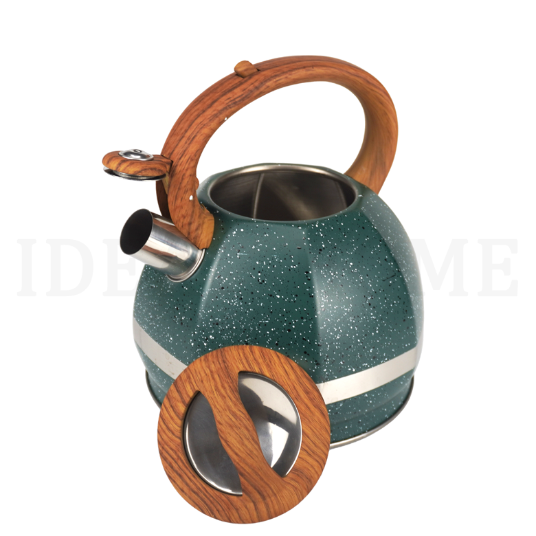 Wooden Handle Teapot Water Kettle Stainless Steel Whistling Tea Kettle with Marble Painting