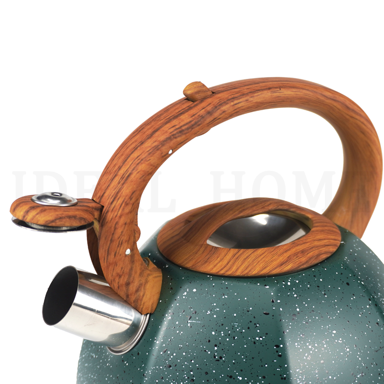 Wooden Handle Teapot Water Kettle Stainless Steel Whistling Tea Kettle with Marble Painting