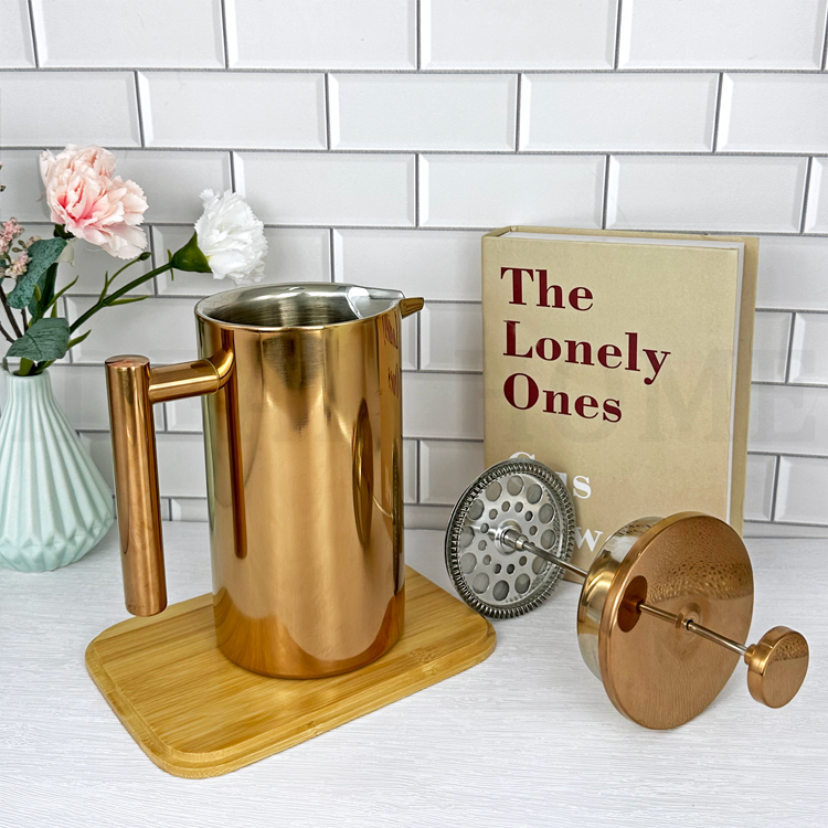 Rose Gold Stainless Steel French Press Coffee Maker 27 Oz 800L Double Wall Metal Insulation Coffee Press