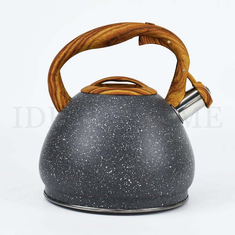 Wholesale Custom Food Grade Wooden Handle Stainless Steel Boil Water Whistling Water Kettle Teapot with Marble Coating