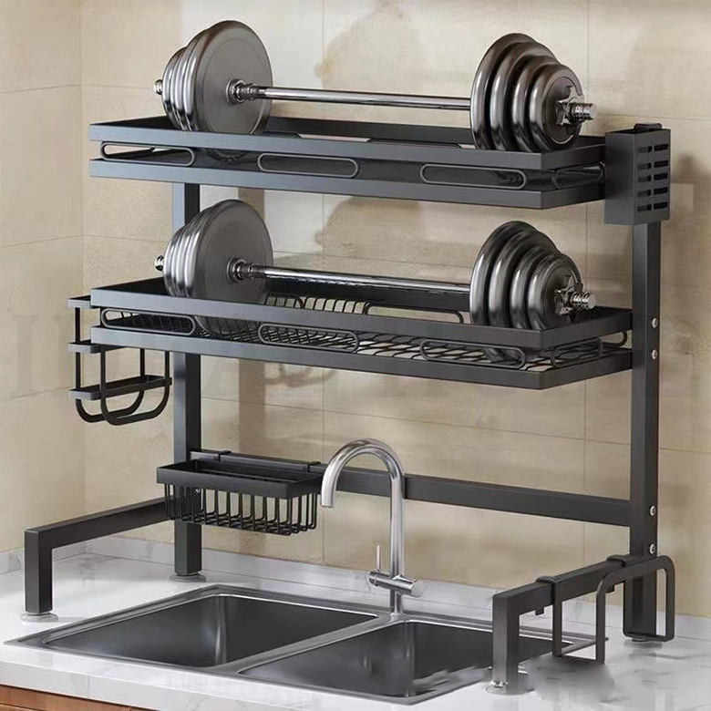 Over The Sink Dish Drying Rack (Expandable Height and Length) 2 Tier Large Stainless Steel Dish Rack for Kitchen