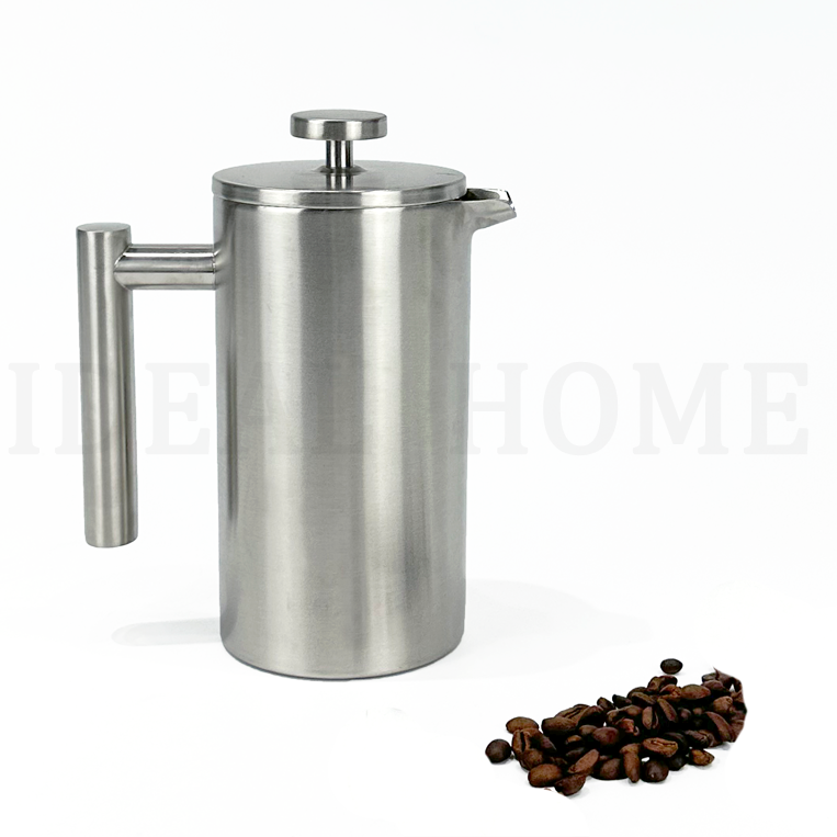 304 Grade Stainless Steel Insulated Coffee Press 34oz (1 Litre) Silver French Press Coffee Maker