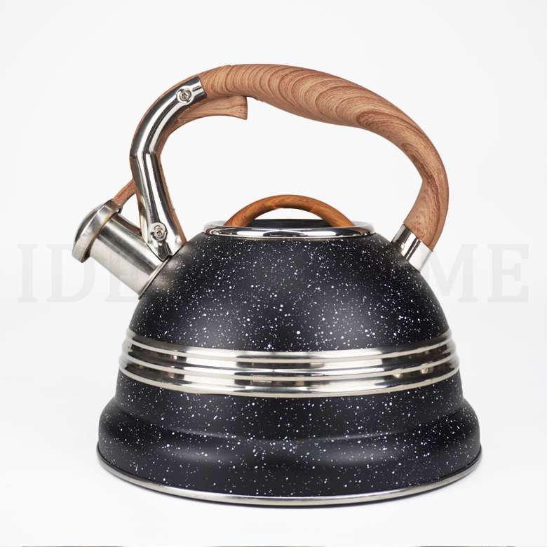 3L Stainless Steel Whistling Tea Kettle Coffee Teapot with Wooden Handle for Gas Stoves, Induction Cookers