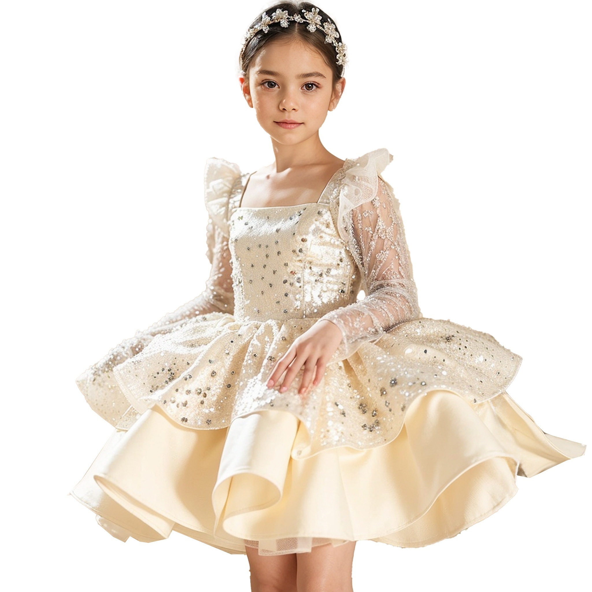 white gown for girls party dresses shiny kids wedding dresses flower girls