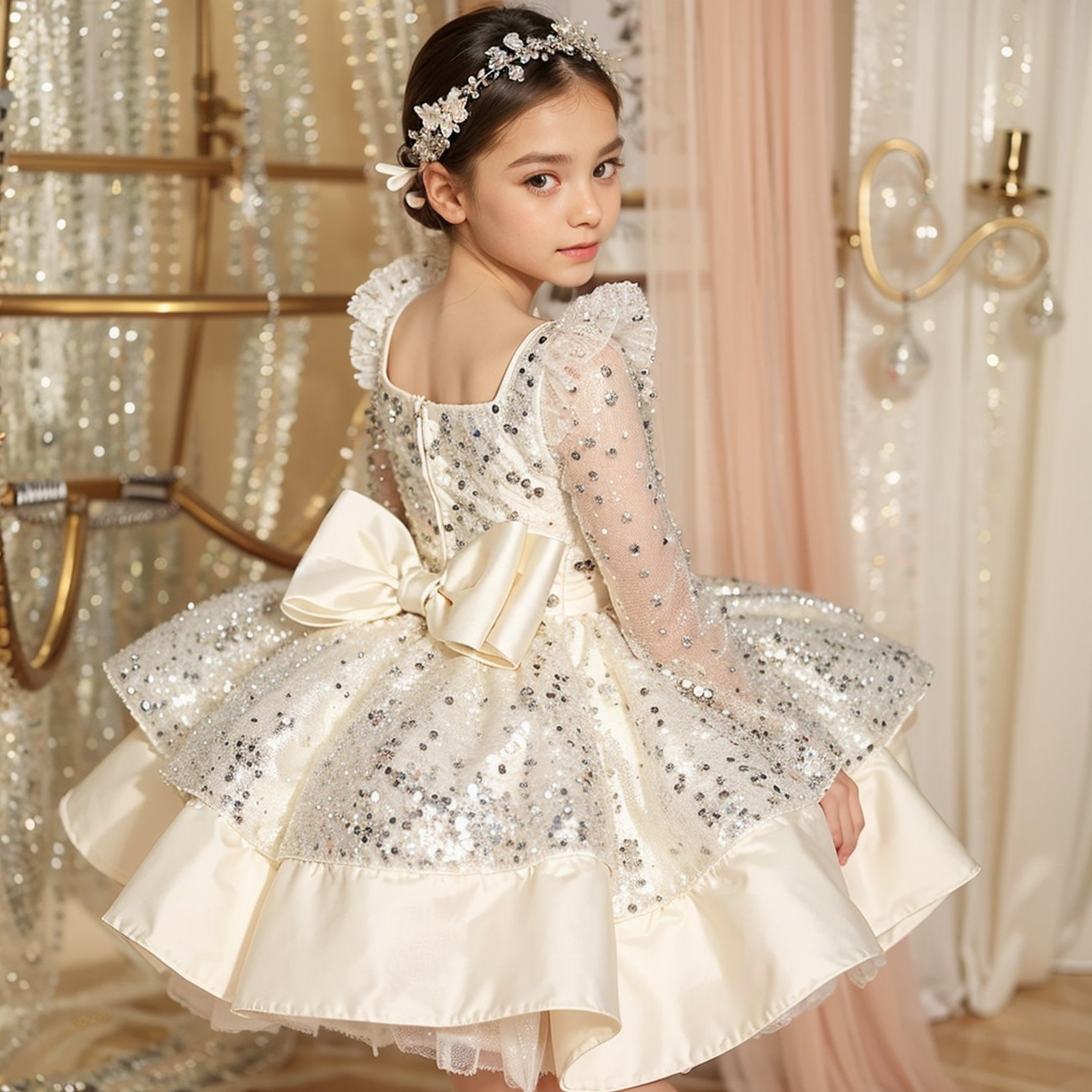 white gown for girls party dresses shiny kids wedding dresses flower girls