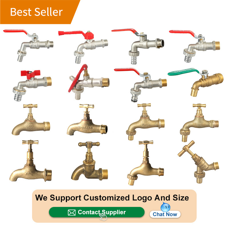 OEM Thread Wall Mounted Garden Water Faucets Tap Full Size 1/2-3/4'' Hot Cold Water Bib Tap Brass Hose Bibcock