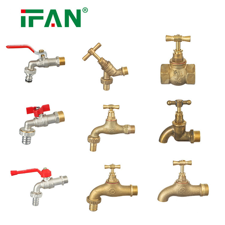 OEM Thread Wall Mounted Garden Water Faucets Tap Full Size 1/2-3/4'' Hot Cold Water Bib Tap Brass Hose Bibcock