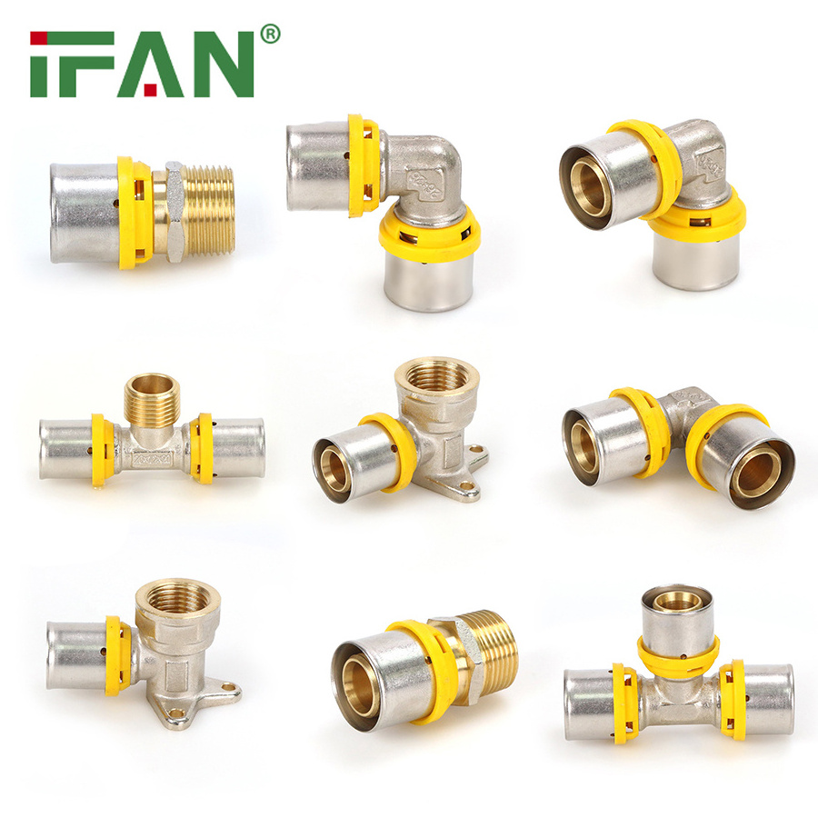 IFAN Wholesale Propane Gas Press Fitting Pex Al Pex Press Raccord Multilayer Gas Pipes PEX Fitting Yellow Brass Gas Fittings