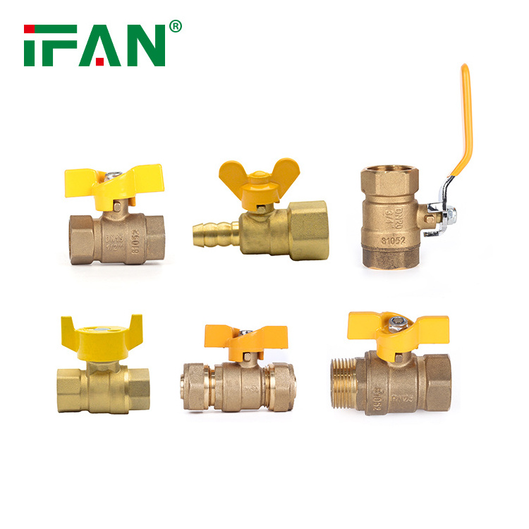 IFAN China Yellow Butterfly Handle Plumbing Fittings Pex Brass Valve Brass Gas Valve