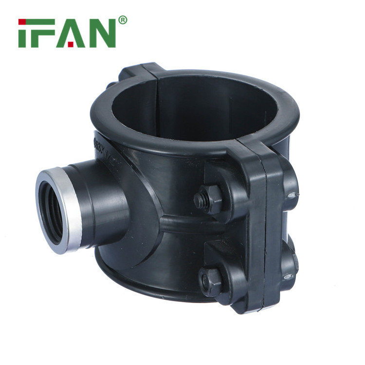 IFAN PP Compression Fittings 40-110 Four Thread HDPE Black Saddle Clamp For Farm Irrigation System Free Sample