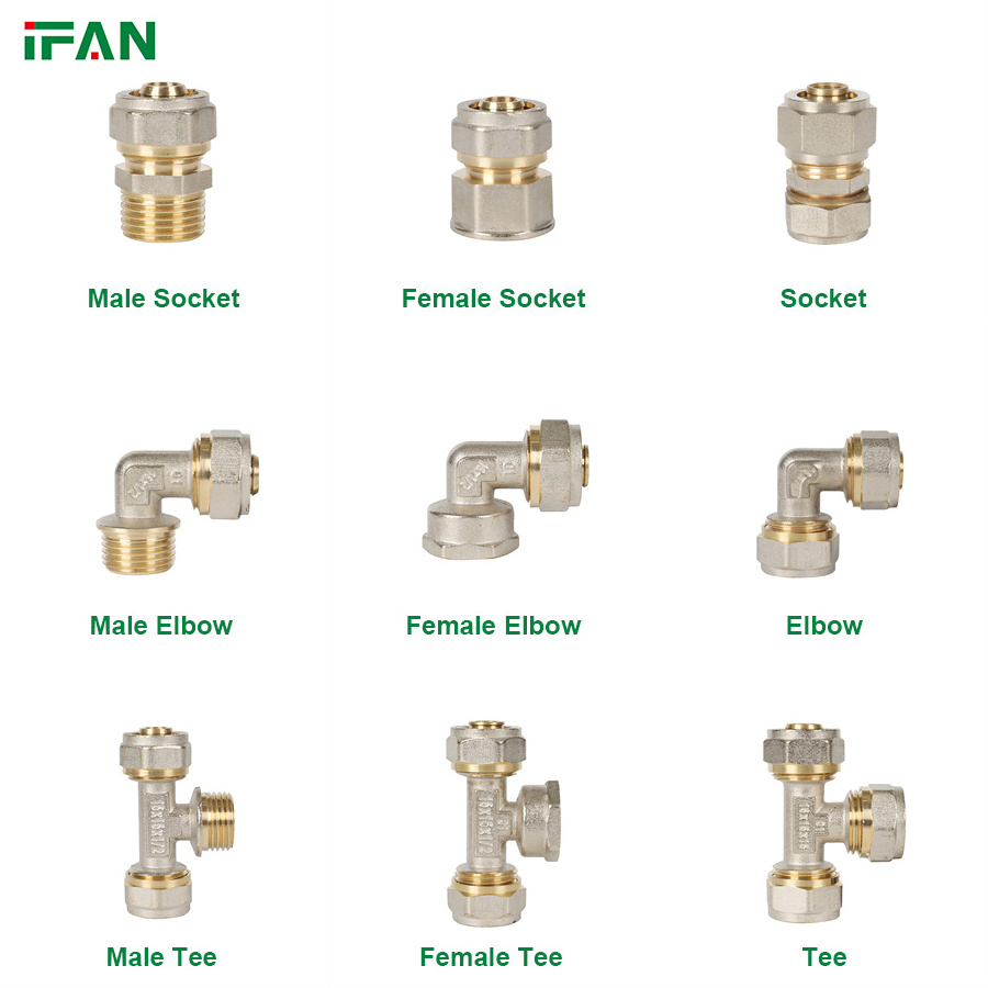 IFAN OEM ODM Forged PEX Water Pipe PEX Fittings Brass Coupling Adapter Socket Elbow Tee Compression Fittings