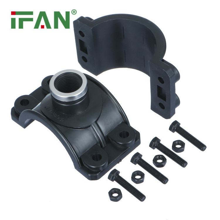 IFAN PP Compression Fittings 40-110 Four Thread HDPE Black Saddle Clamp For Farm Irrigation System Free Sample