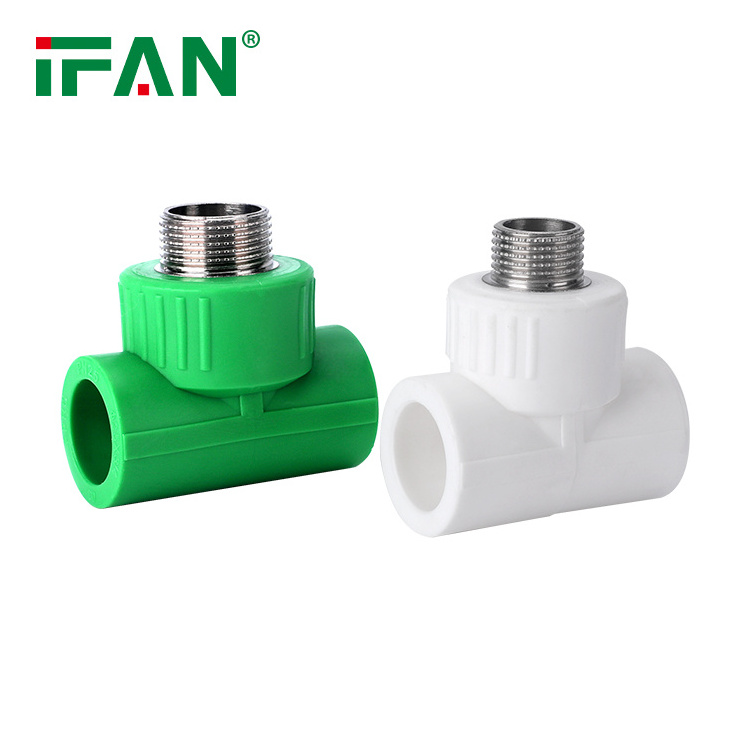 Ifan Wholesale PPR Fittings 20-63mm Brass Male Thread Plastic PPR Tee 1/2 PPR Pipe Fitting