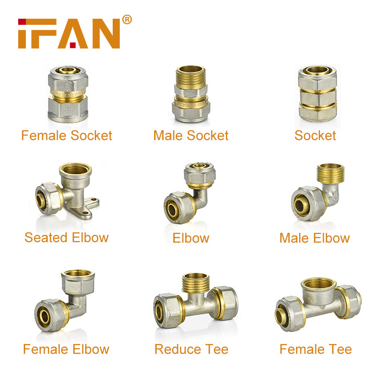 Ifan PN25 Water Pipe Connector  20-40mm Tee Elbow Socket Brass PEX A Fitting Brass Press Fitting