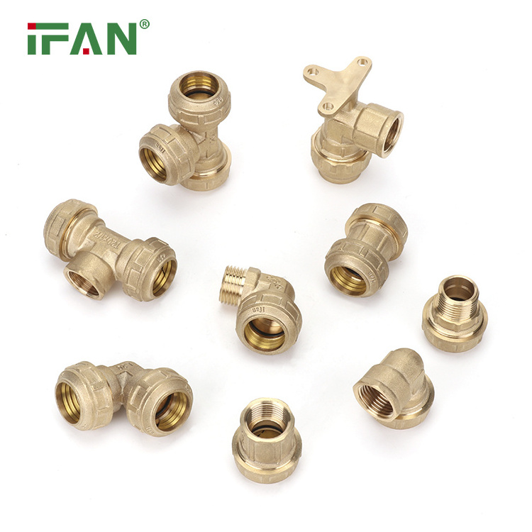 IFAN Factory Custom HDPE PP Pumping Compression Fittings Brass Compression Forging Pe Brass Pipe Connector Fitting For Pe Pipe