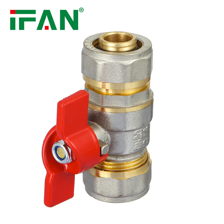 IFAN Equal Shape PEX Compression Fittings 16-25MM Iron Core PEX Brass Ball Valve