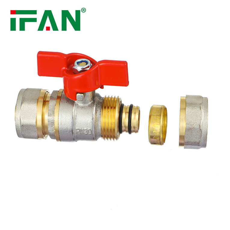 IFAN Equal Shape PEX Compression Fittings 16-25MM Iron Core PEX Brass Ball Valve