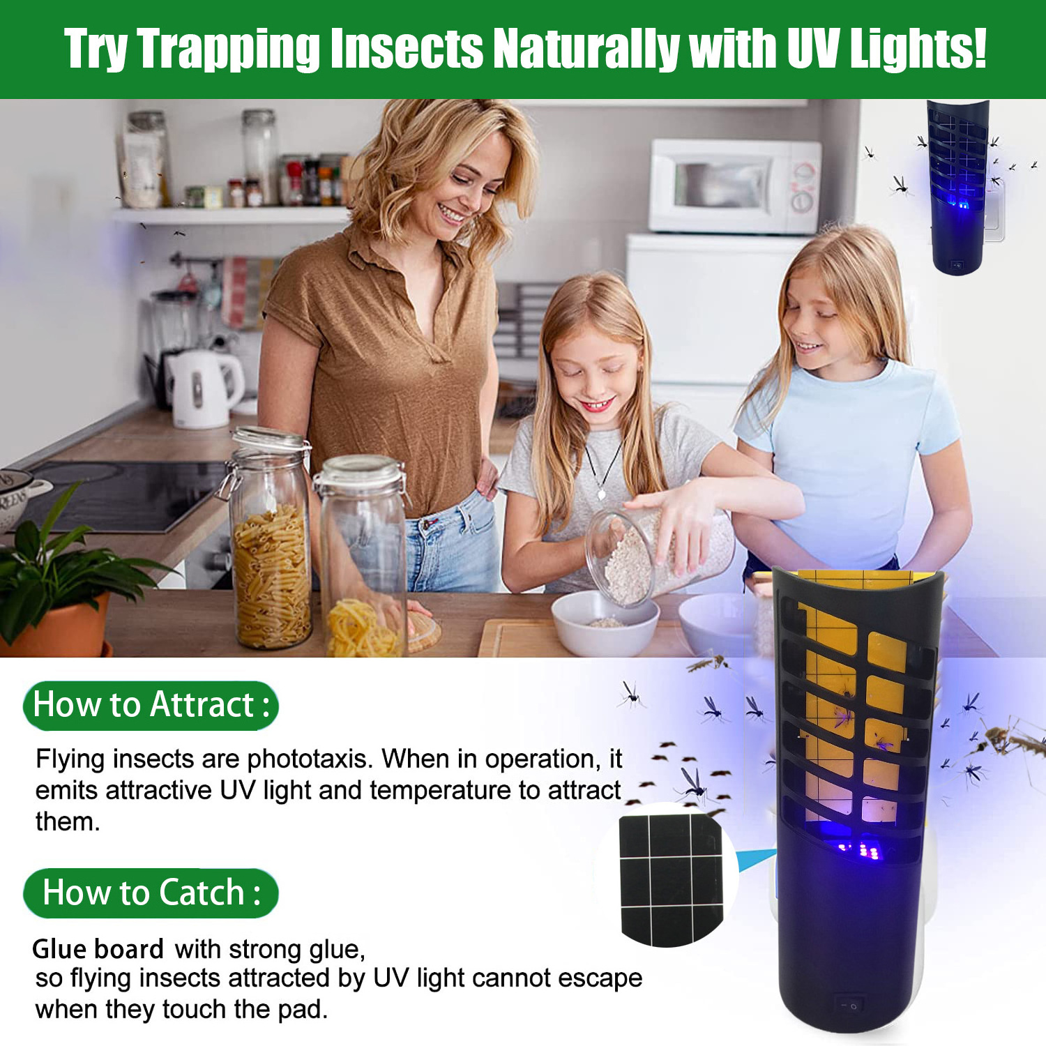 Hot sale Home Mosquito Killer Lamp Plug In 10PCS Electronic Insect Trap With Sticky Board